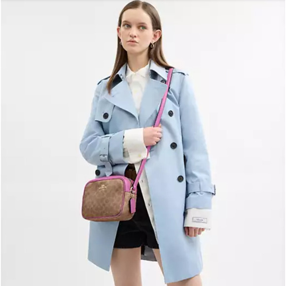 COACH Jamie Camera Crossbody Bag In Signature Canvas/Leather Tan/Fuchsia CZ186 - Picture 6 of 10